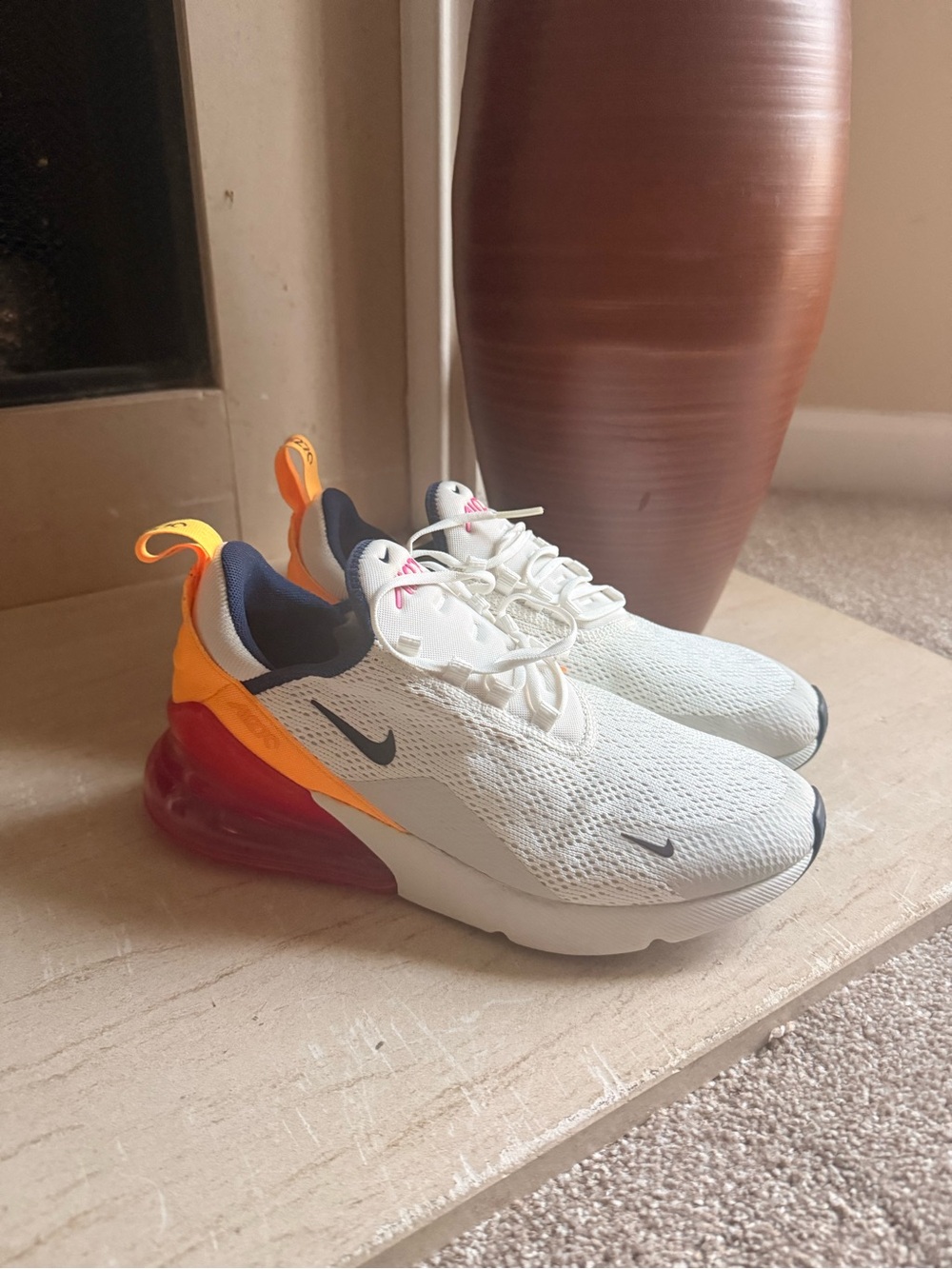 Nike Women's White Mesh Athletic Sneakers with Orange and Pink Accents